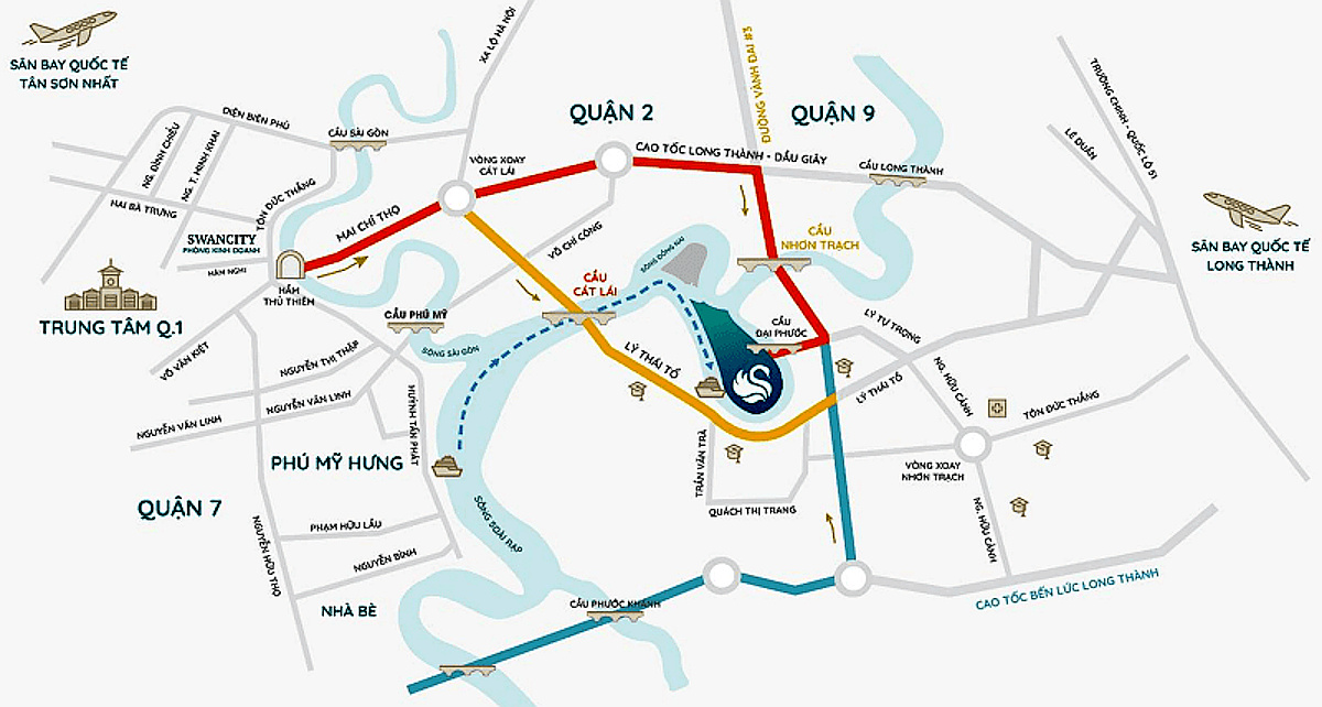 Vị trí dự án SwanBay Đại Phước Nhơn Trạch, kết nối TP.HCM qua cao tốc Long Thành – Dầu Giây và các tuyến hạ tầng trọng điểm